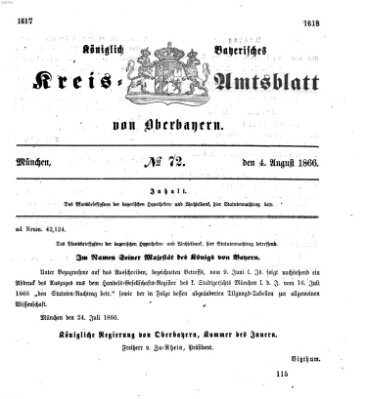 Königlich-bayerisches Kreis-Amtsblatt von Oberbayern (Münchner Intelligenzblatt) Samstag 4. August 1866