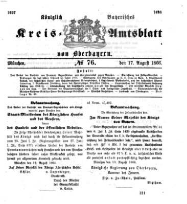 Königlich-bayerisches Kreis-Amtsblatt von Oberbayern (Münchner Intelligenzblatt) Freitag 17. August 1866