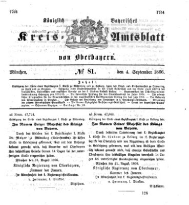 Königlich-bayerisches Kreis-Amtsblatt von Oberbayern (Münchner Intelligenzblatt) Dienstag 4. September 1866