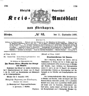 Königlich-bayerisches Kreis-Amtsblatt von Oberbayern (Münchner Intelligenzblatt) Dienstag 11. September 1866