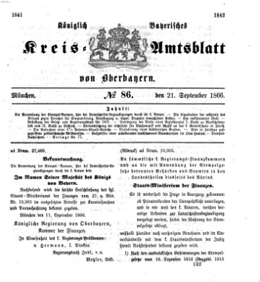 Königlich-bayerisches Kreis-Amtsblatt von Oberbayern (Münchner Intelligenzblatt) Freitag 21. September 1866