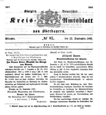 Königlich-bayerisches Kreis-Amtsblatt von Oberbayern (Münchner Intelligenzblatt) Samstag 22. September 1866