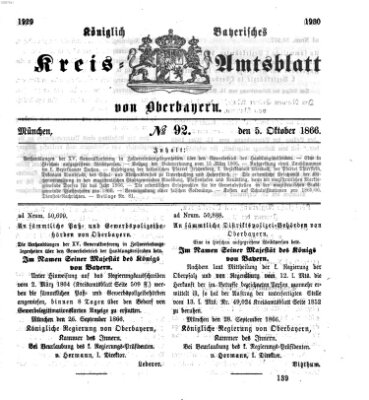 Königlich-bayerisches Kreis-Amtsblatt von Oberbayern (Münchner Intelligenzblatt) Freitag 5. Oktober 1866