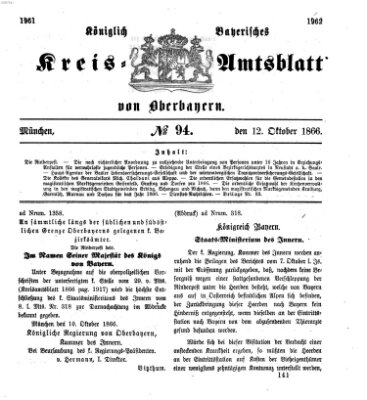 Königlich-bayerisches Kreis-Amtsblatt von Oberbayern (Münchner Intelligenzblatt) Freitag 12. Oktober 1866