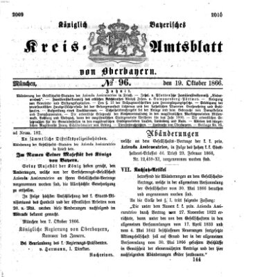 Königlich-bayerisches Kreis-Amtsblatt von Oberbayern (Münchner Intelligenzblatt) Freitag 19. Oktober 1866