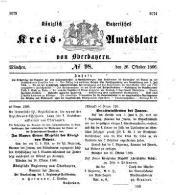 Königlich-bayerisches Kreis-Amtsblatt von Oberbayern (Münchner Intelligenzblatt) Freitag 26. Oktober 1866