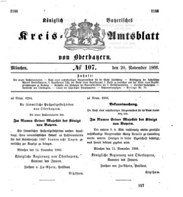 Königlich-bayerisches Kreis-Amtsblatt von Oberbayern (Münchner Intelligenzblatt) Dienstag 20. November 1866