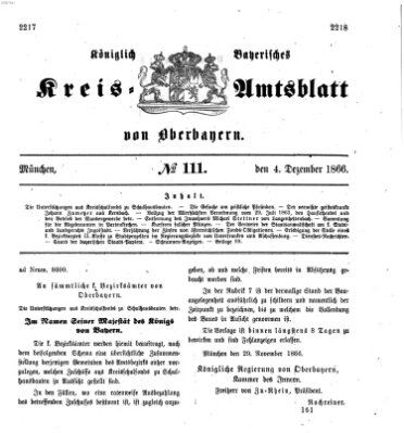 Königlich-bayerisches Kreis-Amtsblatt von Oberbayern (Münchner Intelligenzblatt) Dienstag 4. Dezember 1866