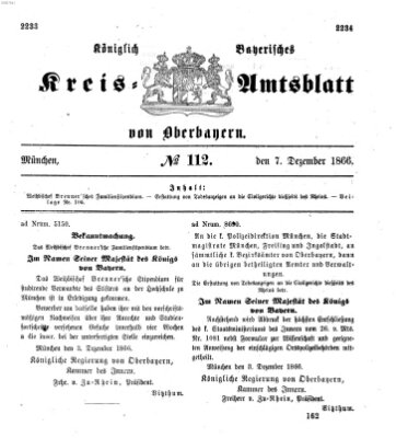 Königlich-bayerisches Kreis-Amtsblatt von Oberbayern (Münchner Intelligenzblatt) Freitag 7. Dezember 1866