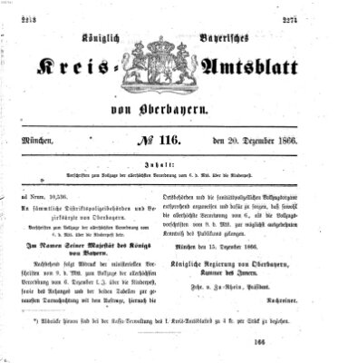 Königlich-bayerisches Kreis-Amtsblatt von Oberbayern (Münchner Intelligenzblatt) Donnerstag 20. Dezember 1866