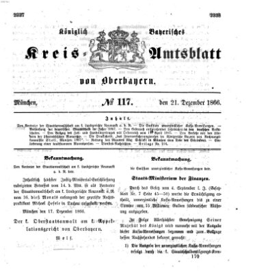 Königlich-bayerisches Kreis-Amtsblatt von Oberbayern (Münchner Intelligenzblatt) Freitag 21. Dezember 1866