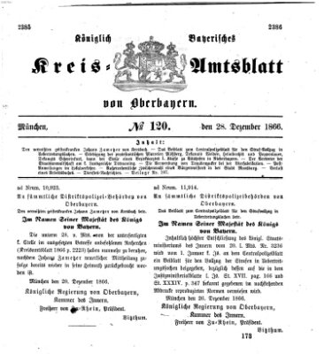 Königlich-bayerisches Kreis-Amtsblatt von Oberbayern (Münchner Intelligenzblatt) Freitag 28. Dezember 1866