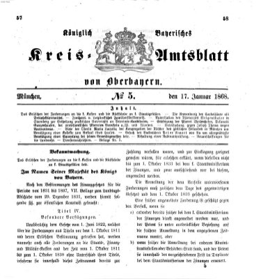 Königlich-bayerisches Kreis-Amtsblatt von Oberbayern (Münchner Intelligenzblatt) Freitag 17. Januar 1868