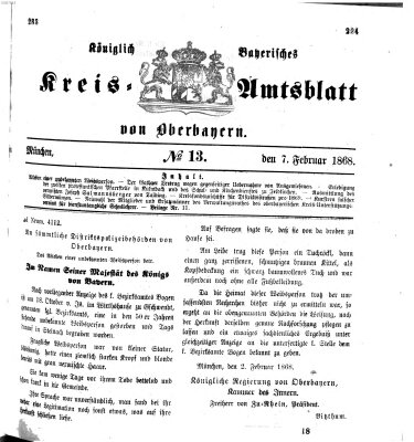 Königlich-bayerisches Kreis-Amtsblatt von Oberbayern (Münchner Intelligenzblatt) Freitag 7. Februar 1868