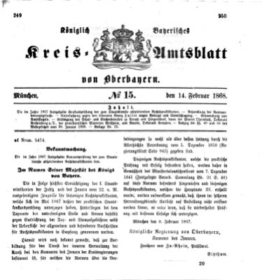 Königlich-bayerisches Kreis-Amtsblatt von Oberbayern (Münchner Intelligenzblatt) Freitag 14. Februar 1868