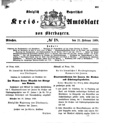 Königlich-bayerisches Kreis-Amtsblatt von Oberbayern (Münchner Intelligenzblatt) Freitag 21. Februar 1868