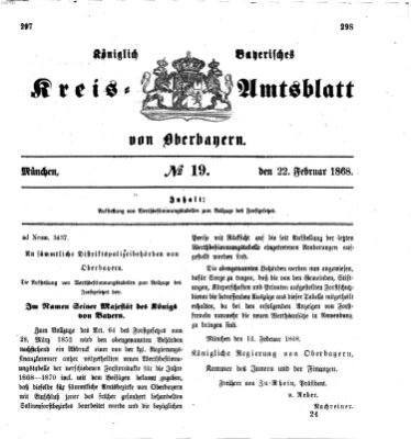 Königlich-bayerisches Kreis-Amtsblatt von Oberbayern (Münchner Intelligenzblatt) Samstag 22. Februar 1868