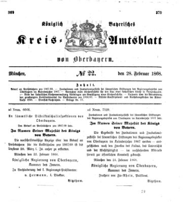 Königlich-bayerisches Kreis-Amtsblatt von Oberbayern (Münchner Intelligenzblatt) Freitag 28. Februar 1868