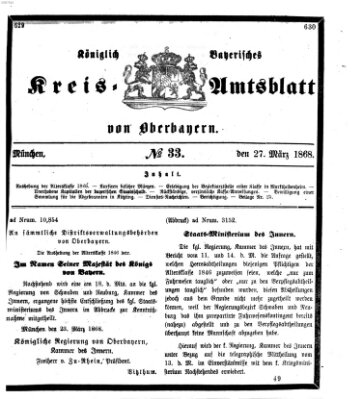 Königlich-bayerisches Kreis-Amtsblatt von Oberbayern (Münchner Intelligenzblatt) Freitag 27. März 1868