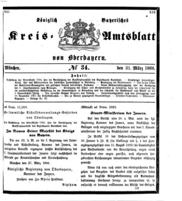 Königlich-bayerisches Kreis-Amtsblatt von Oberbayern (Münchner Intelligenzblatt) Dienstag 31. März 1868