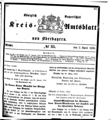 Königlich-bayerisches Kreis-Amtsblatt von Oberbayern (Münchner Intelligenzblatt) Freitag 3. April 1868