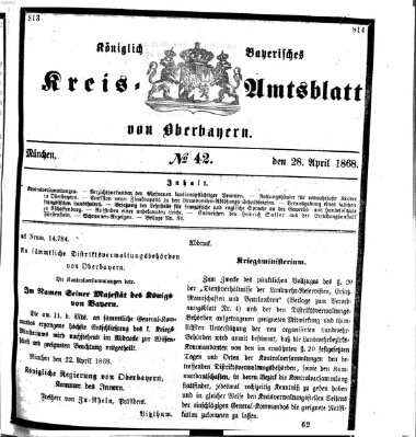 Königlich-bayerisches Kreis-Amtsblatt von Oberbayern (Münchner Intelligenzblatt) Dienstag 28. April 1868