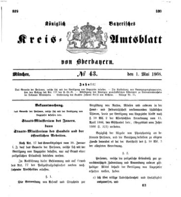 Königlich-bayerisches Kreis-Amtsblatt von Oberbayern (Münchner Intelligenzblatt) Freitag 1. Mai 1868