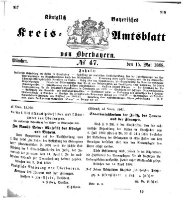 Königlich-bayerisches Kreis-Amtsblatt von Oberbayern (Münchner Intelligenzblatt) Freitag 15. Mai 1868