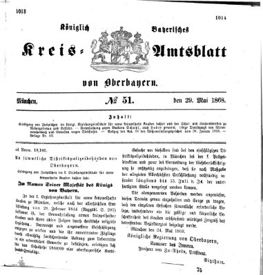 Königlich-bayerisches Kreis-Amtsblatt von Oberbayern (Münchner Intelligenzblatt) Freitag 29. Mai 1868