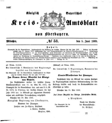 Königlich-bayerisches Kreis-Amtsblatt von Oberbayern (Münchner Intelligenzblatt) Freitag 5. Juni 1868