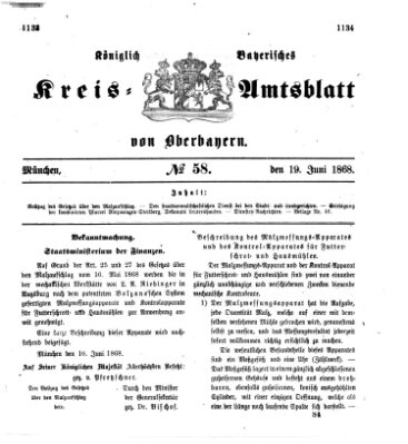 Königlich-bayerisches Kreis-Amtsblatt von Oberbayern (Münchner Intelligenzblatt) Freitag 19. Juni 1868