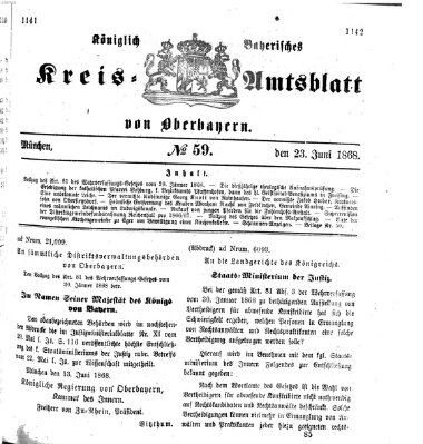 Königlich-bayerisches Kreis-Amtsblatt von Oberbayern (Münchner Intelligenzblatt) Dienstag 23. Juni 1868