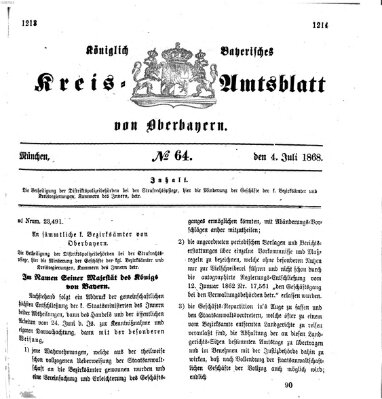 Königlich-bayerisches Kreis-Amtsblatt von Oberbayern (Münchner Intelligenzblatt) Samstag 4. Juli 1868