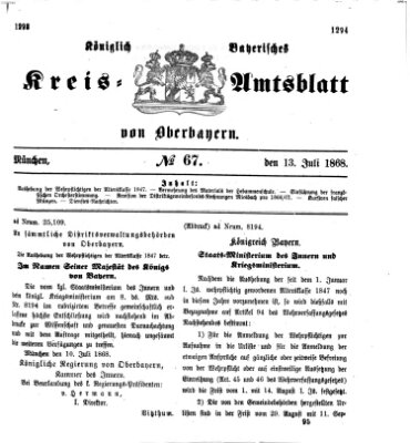 Königlich-bayerisches Kreis-Amtsblatt von Oberbayern (Münchner Intelligenzblatt) Montag 13. Juli 1868