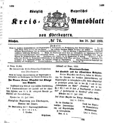 Königlich-bayerisches Kreis-Amtsblatt von Oberbayern (Münchner Intelligenzblatt) Dienstag 28. Juli 1868