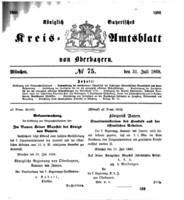 Königlich-bayerisches Kreis-Amtsblatt von Oberbayern (Münchner Intelligenzblatt) Freitag 31. Juli 1868