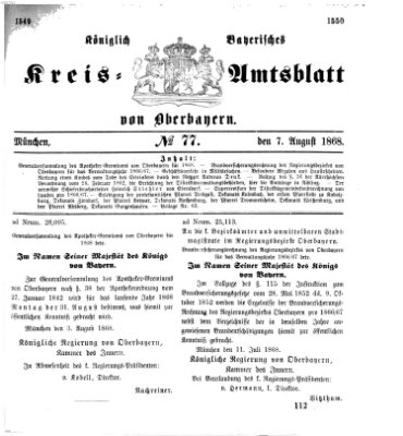 Königlich-bayerisches Kreis-Amtsblatt von Oberbayern (Münchner Intelligenzblatt) Freitag 7. August 1868