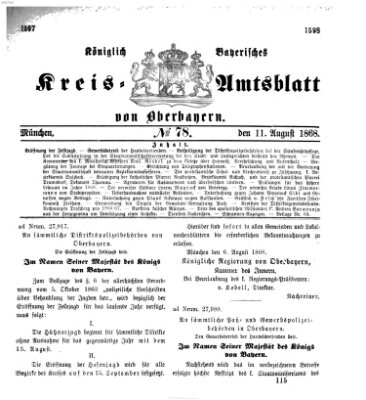 Königlich-bayerisches Kreis-Amtsblatt von Oberbayern (Münchner Intelligenzblatt) Dienstag 11. August 1868