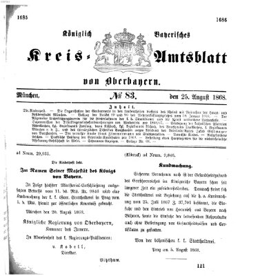 Königlich-bayerisches Kreis-Amtsblatt von Oberbayern (Münchner Intelligenzblatt) Dienstag 25. August 1868