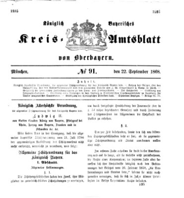 Königlich-bayerisches Kreis-Amtsblatt von Oberbayern (Münchner Intelligenzblatt) Dienstag 22. September 1868