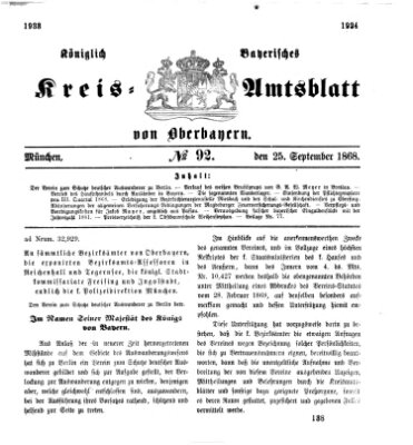 Königlich-bayerisches Kreis-Amtsblatt von Oberbayern (Münchner Intelligenzblatt) Freitag 25. September 1868