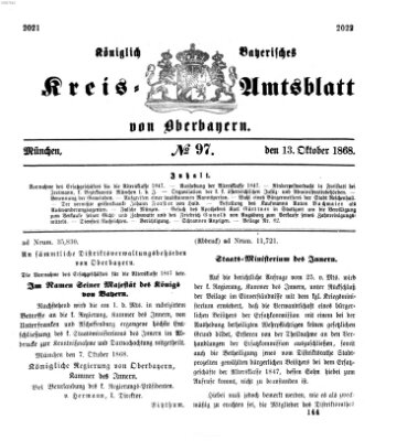 Königlich-bayerisches Kreis-Amtsblatt von Oberbayern (Münchner Intelligenzblatt) Dienstag 13. Oktober 1868