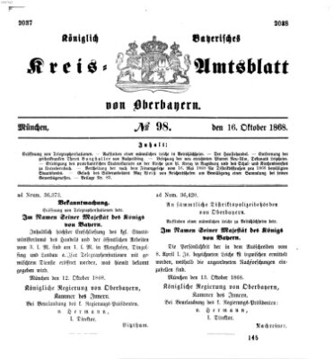 Königlich-bayerisches Kreis-Amtsblatt von Oberbayern (Münchner Intelligenzblatt) Freitag 16. Oktober 1868