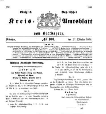 Königlich-bayerisches Kreis-Amtsblatt von Oberbayern (Münchner Intelligenzblatt) Freitag 23. Oktober 1868