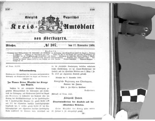 Königlich-bayerisches Kreis-Amtsblatt von Oberbayern (Münchner Intelligenzblatt) Dienstag 17. November 1868