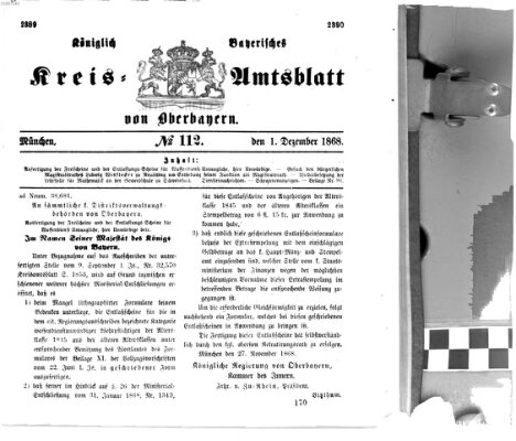 Königlich-bayerisches Kreis-Amtsblatt von Oberbayern (Münchner Intelligenzblatt) Dienstag 1. Dezember 1868