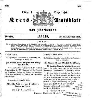 Königlich-bayerisches Kreis-Amtsblatt von Oberbayern (Münchner Intelligenzblatt) Freitag 11. Dezember 1868