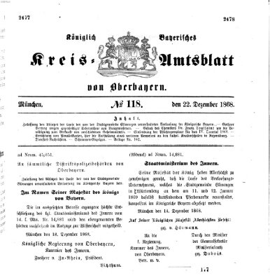 Königlich-bayerisches Kreis-Amtsblatt von Oberbayern (Münchner Intelligenzblatt) Dienstag 22. Dezember 1868