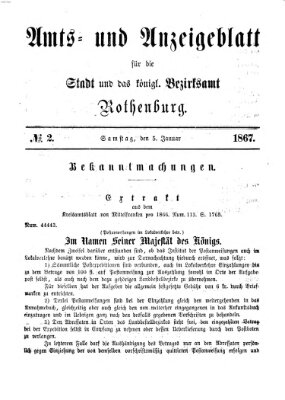 Amts- und Anzeigenblatt für die Stadt und das Königl. Bezirksamt Rothenburg Samstag 5. Januar 1867