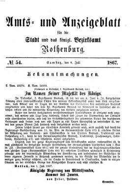 Amts- und Anzeigenblatt für die Stadt und das Königl. Bezirksamt Rothenburg Samstag 6. Juli 1867